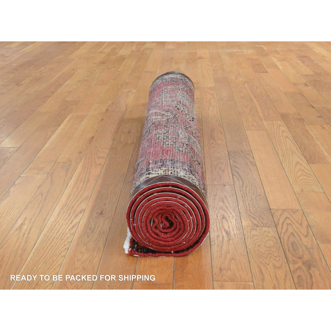 3'4" x 9'10" Vintage Hand Knotted Red Wool Runner Oriental Rug - MOA10278439