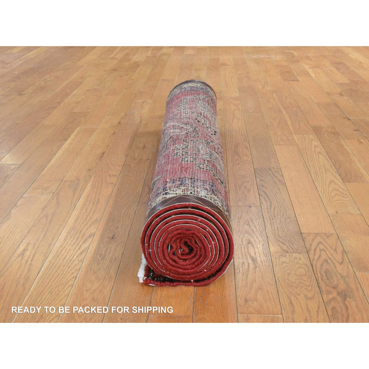 3'4" x 9'10" Vintage Hand Knotted Red Wool Runner Oriental Rug - MOA10278439