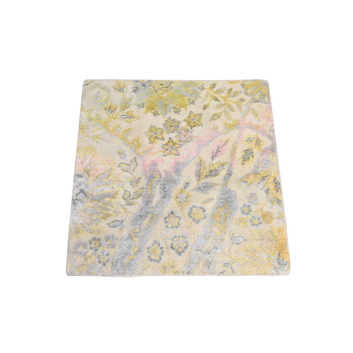 2'0" x 2'0" New Hand Knotted Yellow Wool & Silk Square Oriental Rug - MOA10278443