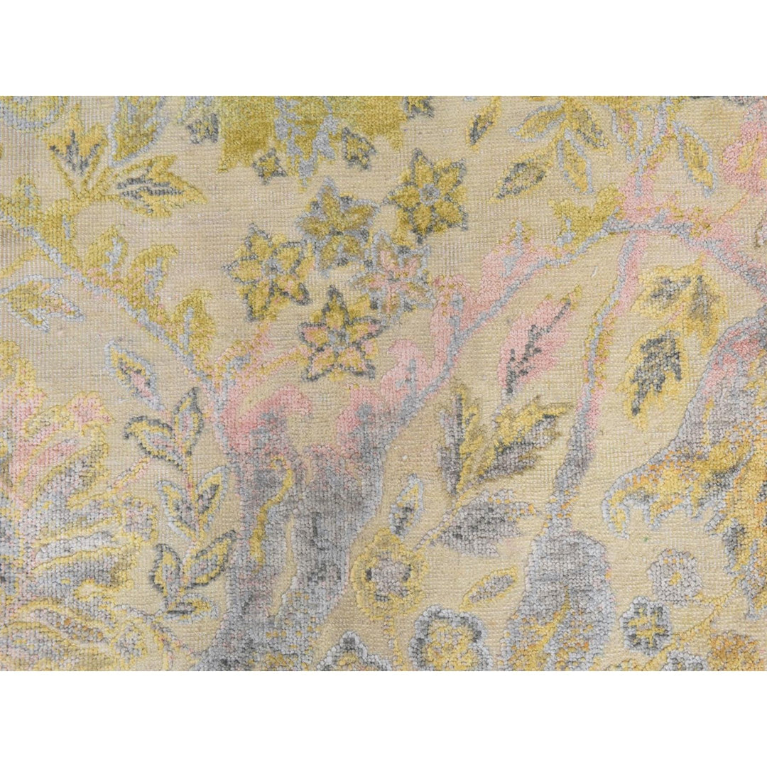 2'0" x 2'0" New Hand Knotted Yellow Wool & Silk Square Oriental Rug - MOA10278443