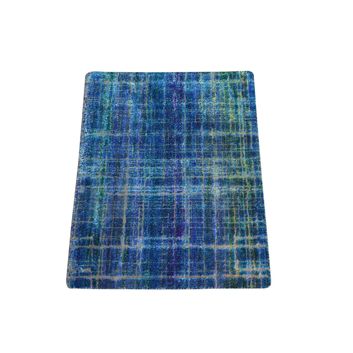 1'6" x 2'0" New Hand Knotted Blue Sari Silk Rectangle Oriental Rug - MOA10278444