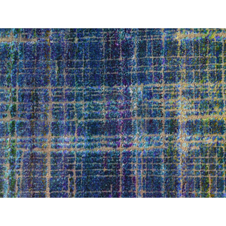 1'6" x 2'0" New Hand Knotted Blue Sari Silk Rectangle Oriental Rug - MOA10278444