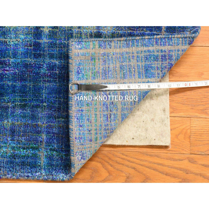 1'6" x 2'0" New Hand Knotted Blue Sari Silk Rectangle Oriental Rug - MOA10278444