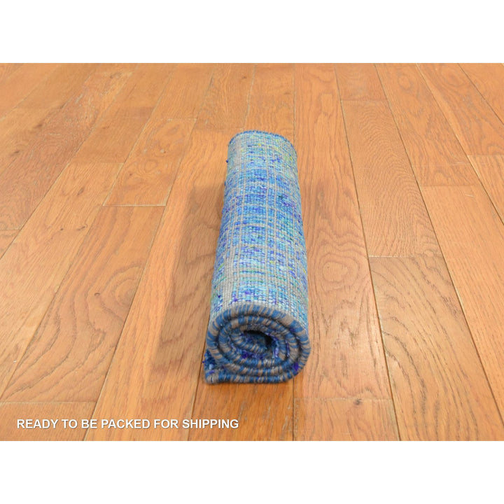 1'6" x 2'0" New Hand Knotted Blue Sari Silk Rectangle Oriental Rug - MOA10278444