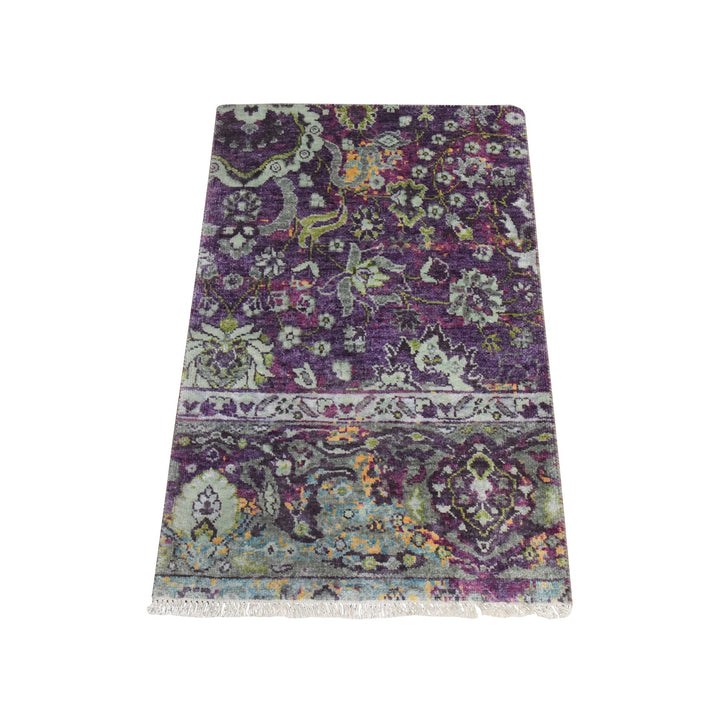 2'0" x 3'1" New Hand Knotted Purple Silk Rectangle Oriental Rug - MOA10278446