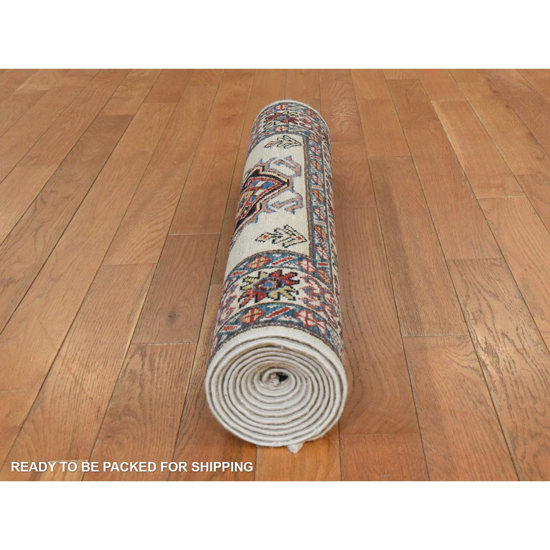 2'9" x 8'3" New Hand Knotted Ivory Wool Runner Oriental Rug - MOA10278449