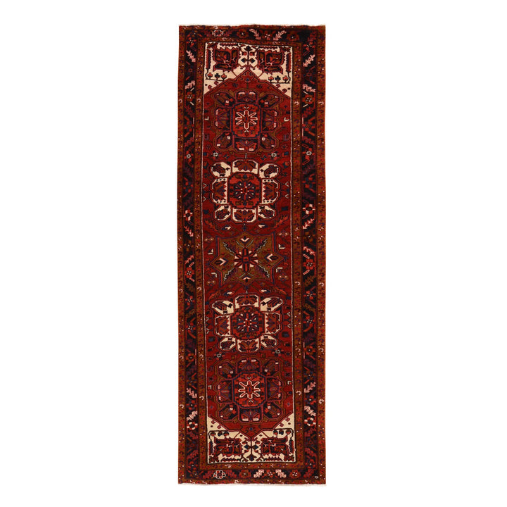 3'4" x 10'9" Vintage Hand Knotted Red Wool Runner Oriental Rug - MOA10278455