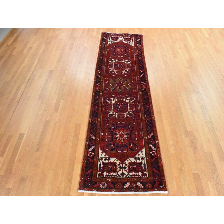 3'4" x 10'9" Vintage Hand Knotted Red Wool Runner Oriental Rug - MOA10278455