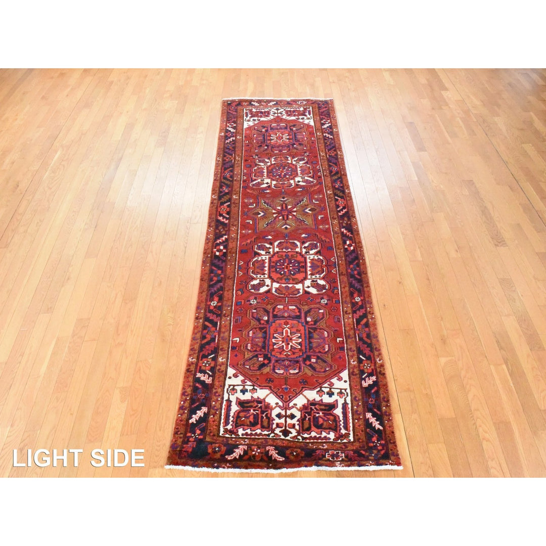 3'4" x 10'9" Vintage Hand Knotted Red Wool Runner Oriental Rug - MOA10278455