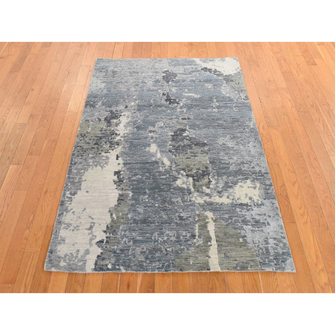 4'0" x 6'0" New Hand Knotted Grey Wool Rectangle Oriental Rug - MOA10278459