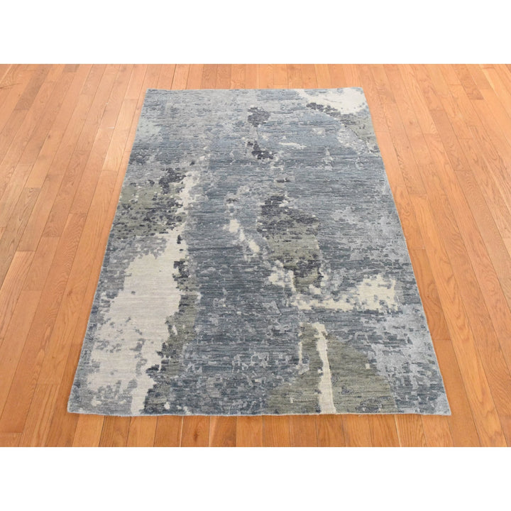 4'0" x 6'0" New Hand Knotted Grey Wool Rectangle Oriental Rug - MOA10278459