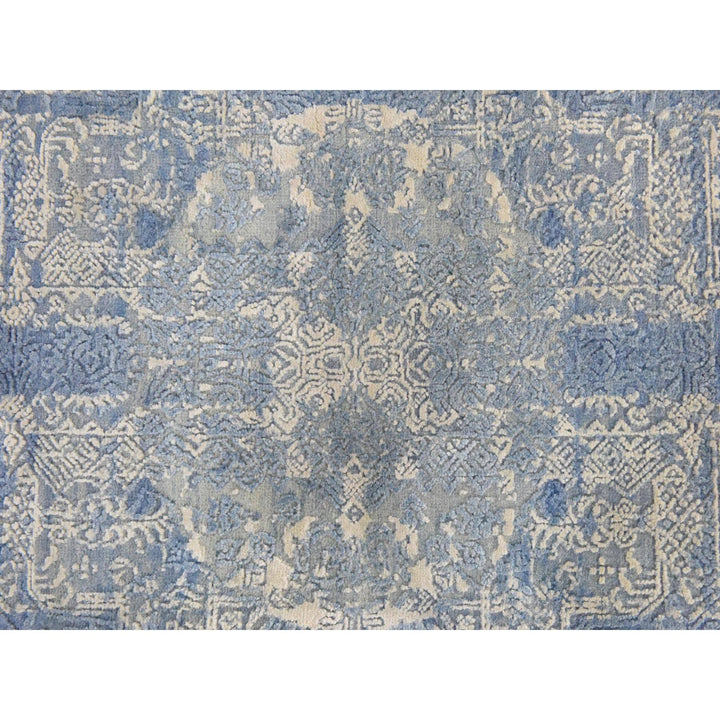 4'0" x 4'0" New Hand Knotted Blue Wool & Pure Silk Round Oriental Rug - MOA10278461