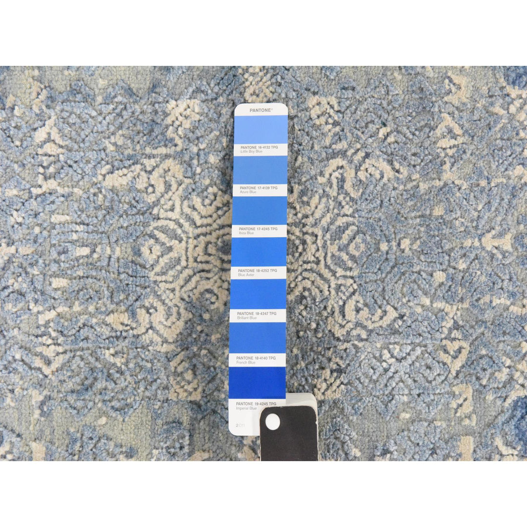 4'0" x 4'0" New Hand Knotted Blue Wool & Pure Silk Round Oriental Rug - MOA10278461
