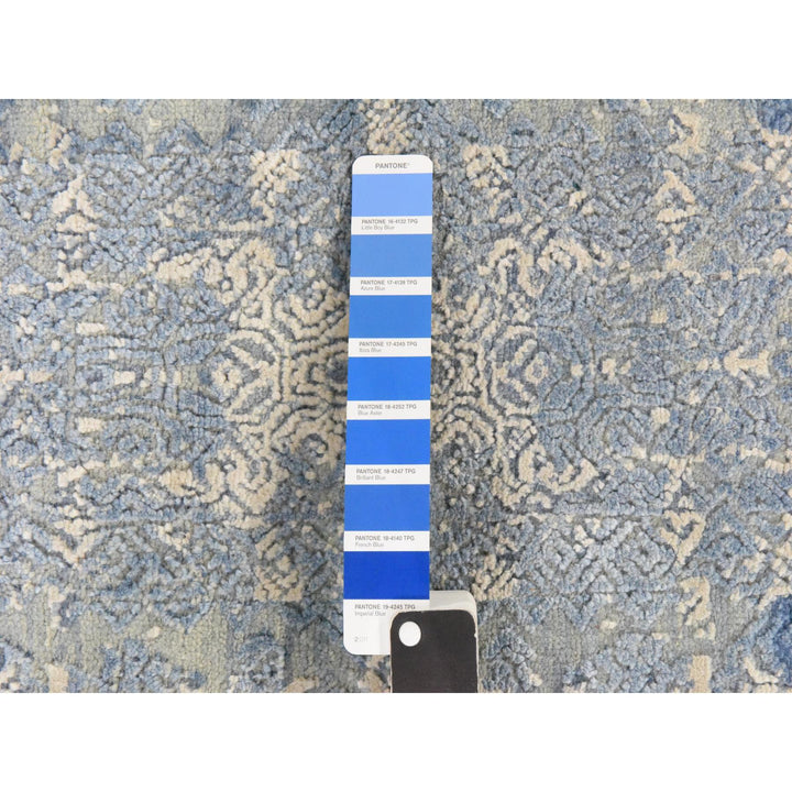 4'0" x 4'0" New Hand Knotted Blue Wool & Pure Silk Round Oriental Rug - MOA10278461