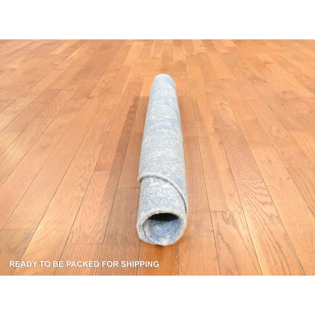 4'0" x 4'0" New Hand Knotted Blue Wool & Pure Silk Round Oriental Rug - MOA10278461