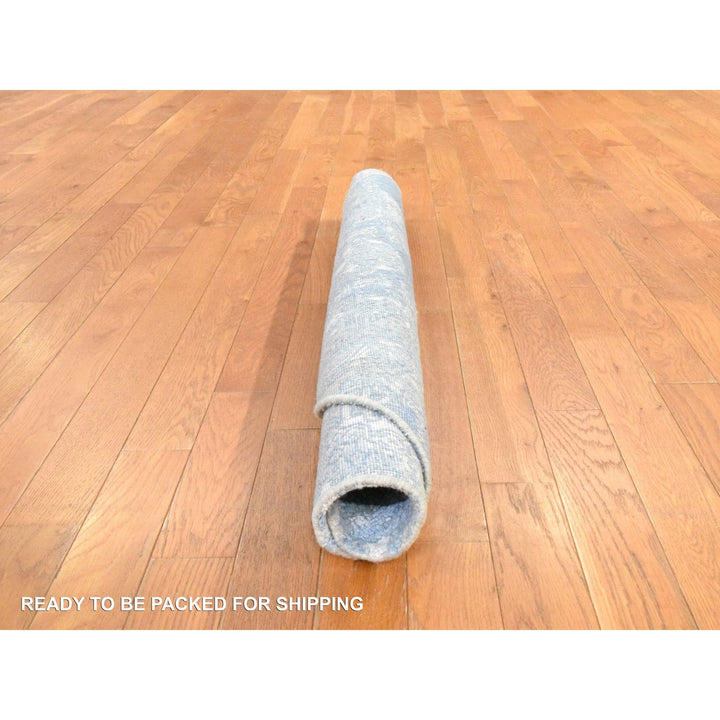 4'0" x 4'0" New Hand Knotted Blue Wool & Pure Silk Round Oriental Rug - MOA10278461
