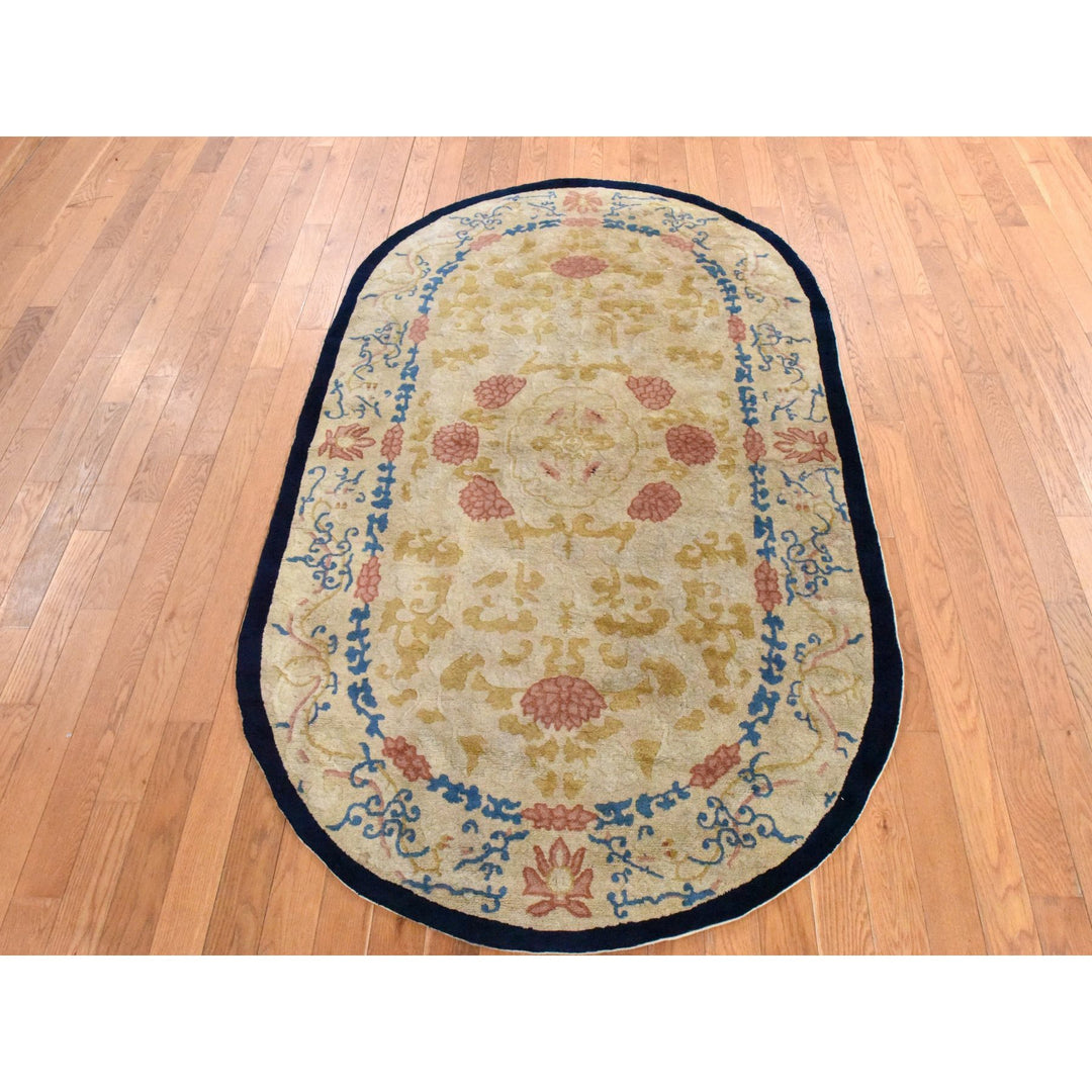 4'0" x 6'9" Vintage Hand Knotted Brown Wool Oval Oriental Rug - MOA10278462