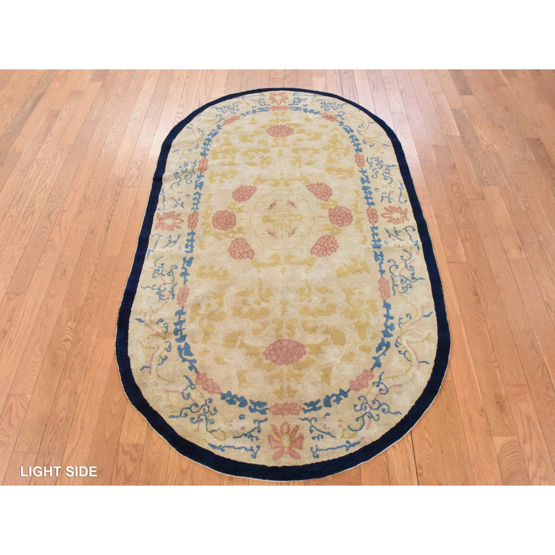 4'0" x 6'9" Vintage Hand Knotted Brown Wool Oval Oriental Rug - MOA10278462