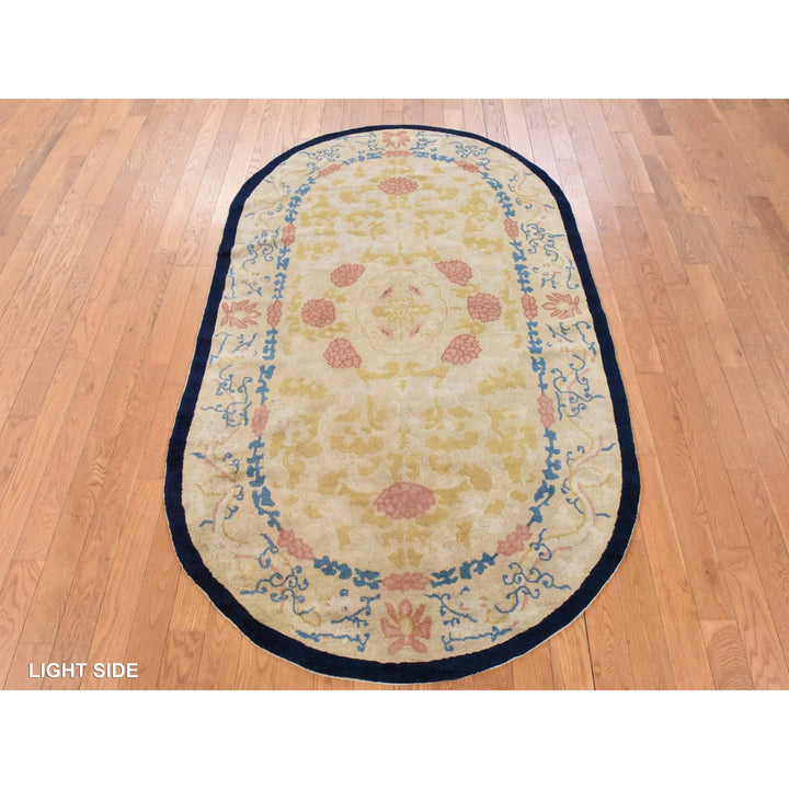 4'0" x 6'9" Vintage Hand Knotted Brown Wool Oval Oriental Rug - MOA10278462