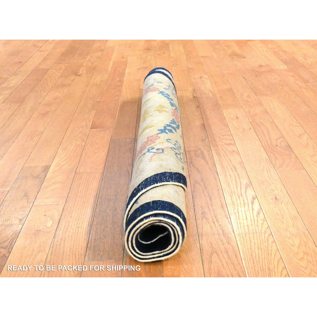 4'0" x 6'9" Vintage Hand Knotted Brown Wool Oval Oriental Rug - MOA10278462