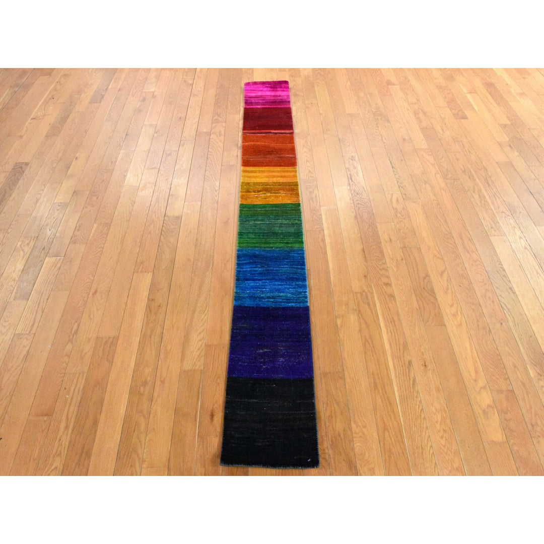 1'0" x 9'0" New Hand Knotted Multicolored Sari Silk Runner Oriental Rug - MOA10278463