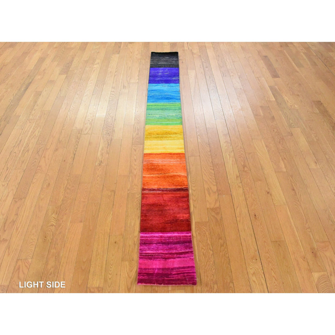 1'0" x 9'0" New Hand Knotted Multicolored Sari Silk Runner Oriental Rug - MOA10278463