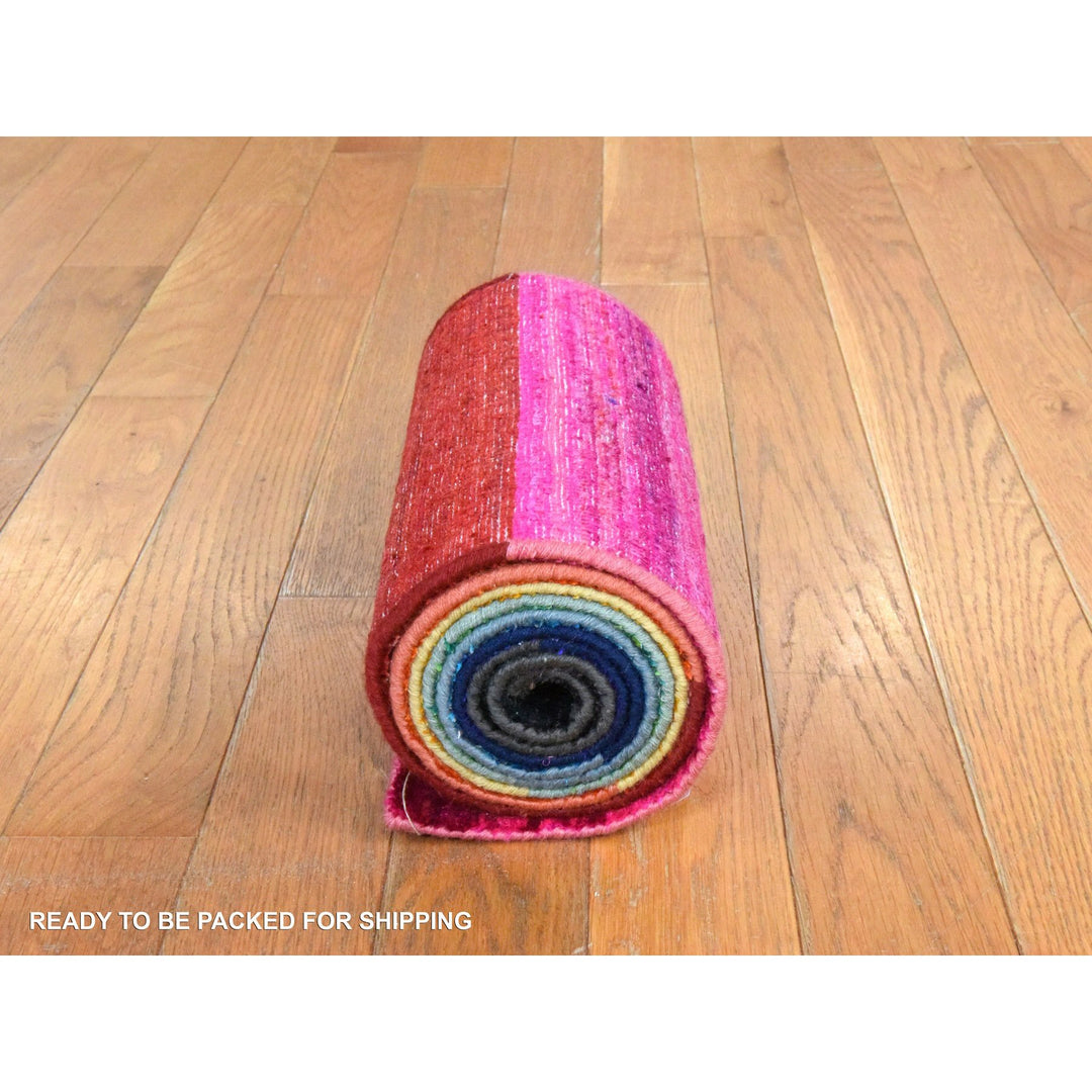 1'0" x 9'0" New Hand Knotted Multicolored Sari Silk Runner Oriental Rug - MOA10278463
