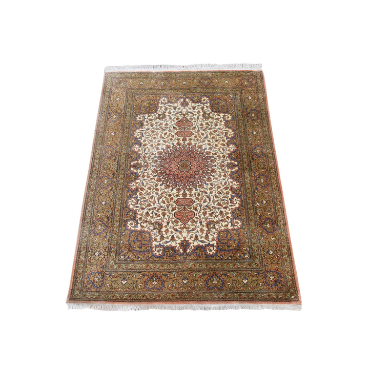 2'7" x 3'10" New Hand Knotted Ivory Silk Rectangle Oriental Rug - MOA10278469