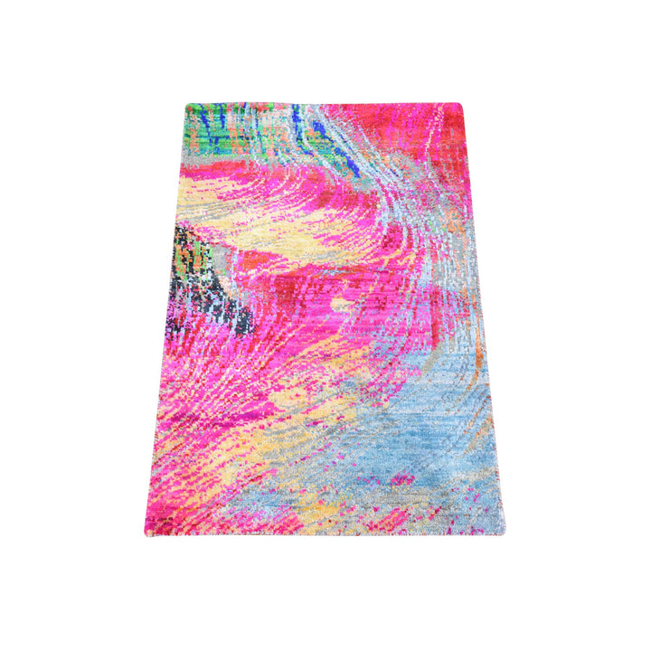 2'0" x 3'1" New Hand Knotted Pink Sari Silk Rectangle Oriental Rug - MOA10278470