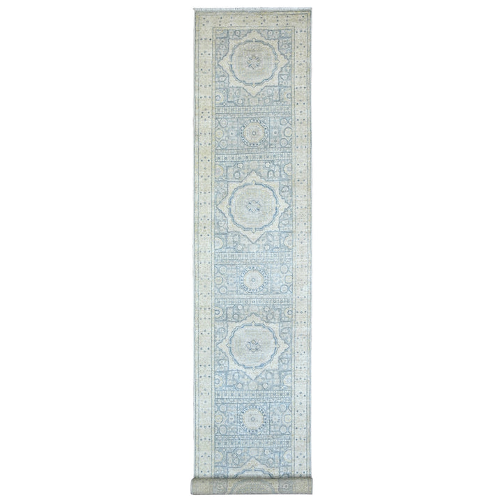 3'3" x 18'7" New Hand Knotted Grey Wool Runner Oriental Rug - MOA10278474