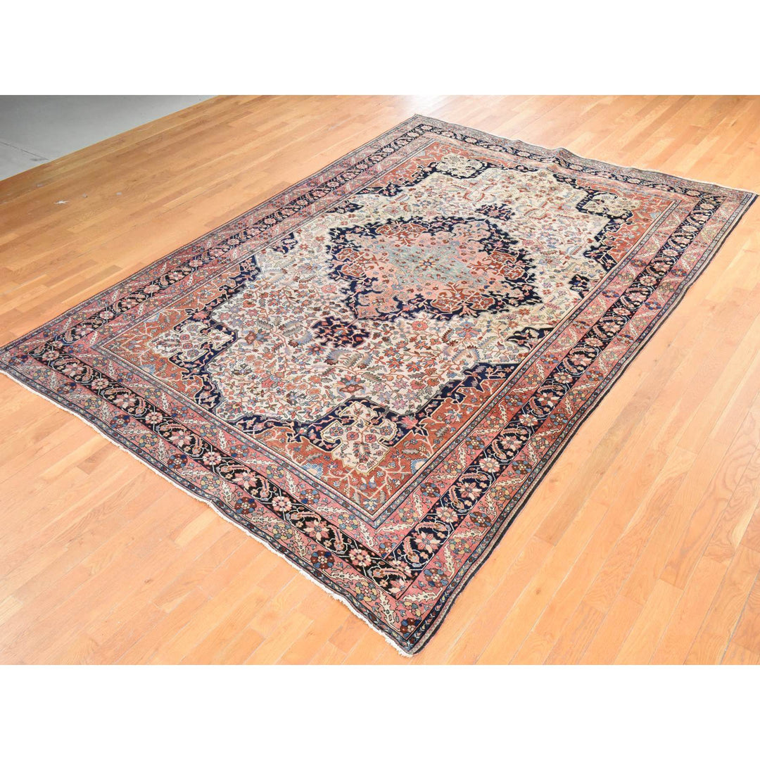 8'5" x 11'4" Vintage Hand Knotted Ivory Wool Rectangle Oriental Rug - MOA10278476