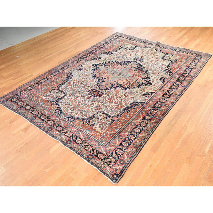 8'5" x 11'4" Vintage Hand Knotted Ivory Wool Rectangle Oriental Rug - MOA10278476