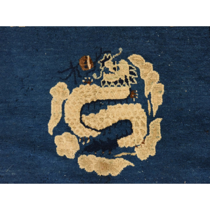 3'0" x 5'6" Vintage Hand Knotted Blue Wool Rectangle Oriental Rug - MOA10278478
