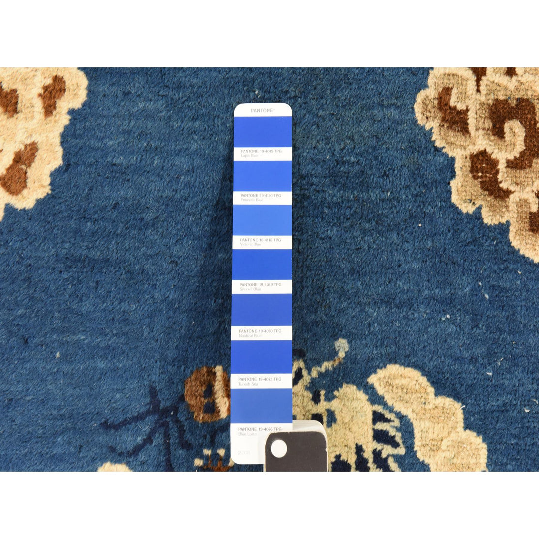 3'0" x 5'6" Vintage Hand Knotted Blue Wool Rectangle Oriental Rug - MOA10278478