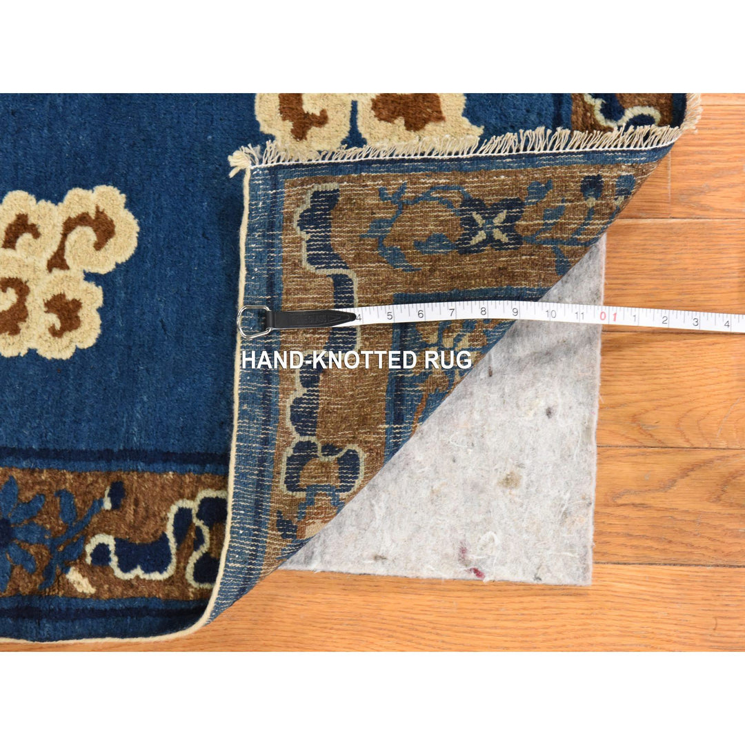 3'0" x 5'6" Vintage Hand Knotted Blue Wool Rectangle Oriental Rug - MOA10278478