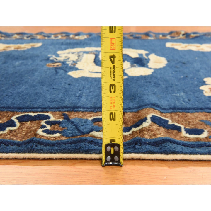 3'0" x 5'6" Vintage Hand Knotted Blue Wool Rectangle Oriental Rug - MOA10278478