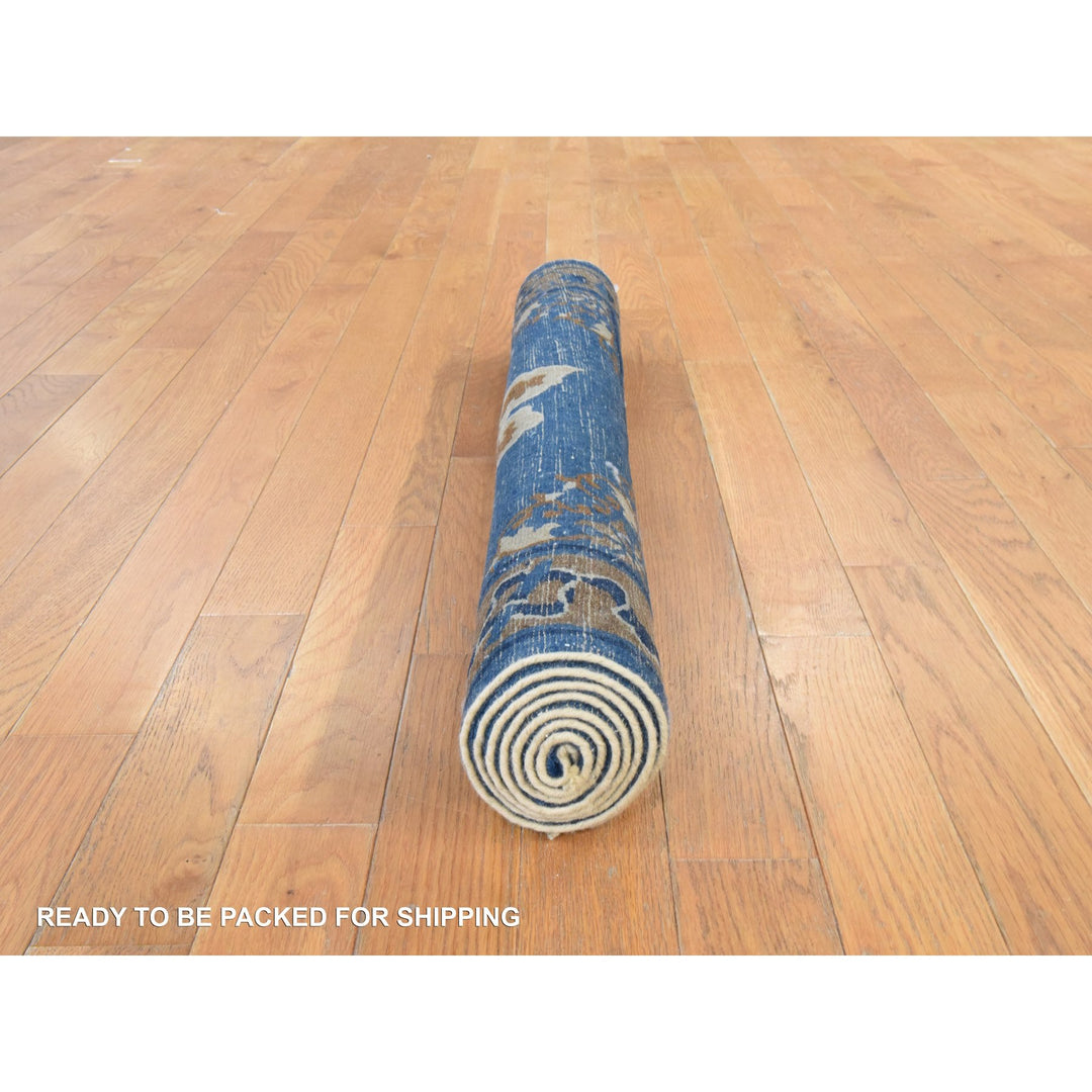 3'0" x 5'6" Vintage Hand Knotted Blue Wool Rectangle Oriental Rug - MOA10278478