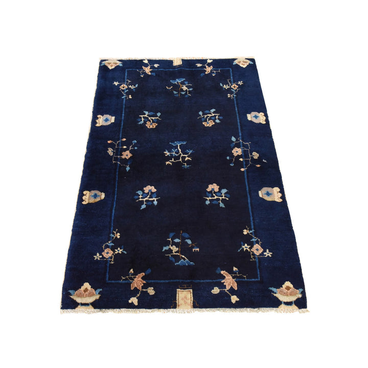 3'0" x 4'6" Vintage Hand Knotted Blue Wool Rectangle Oriental Rug - MOA10278479