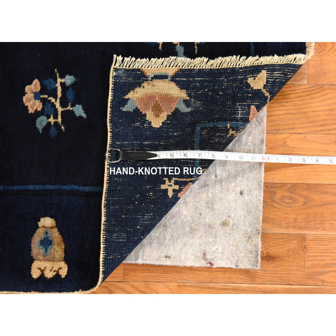 3'0" x 4'6" Vintage Hand Knotted Blue Wool Rectangle Oriental Rug - MOA10278479