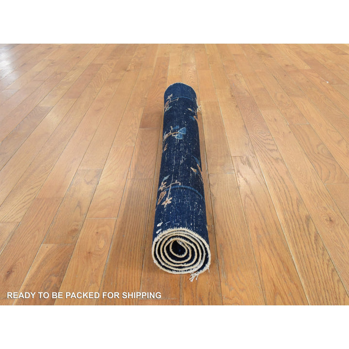 3'0" x 4'6" Vintage Hand Knotted Blue Wool Rectangle Oriental Rug - MOA10278479