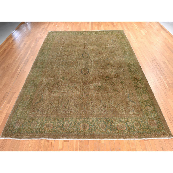 9'9" x 13'0" Vintage Hand Knotted Brown Wool Rectangle Oriental Rug - MOA10278480