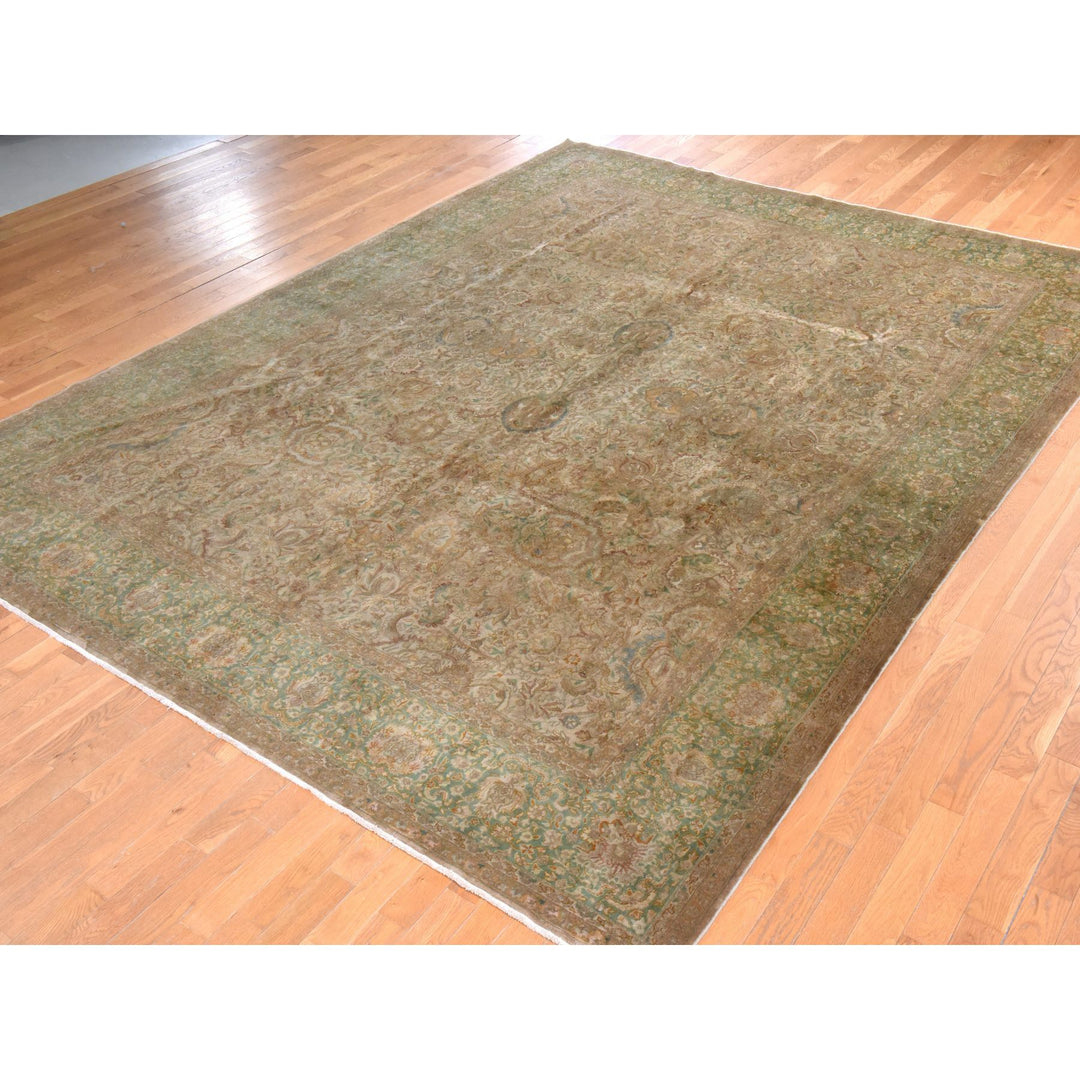 9'9" x 13'0" Vintage Hand Knotted Brown Wool Rectangle Oriental Rug - MOA10278480