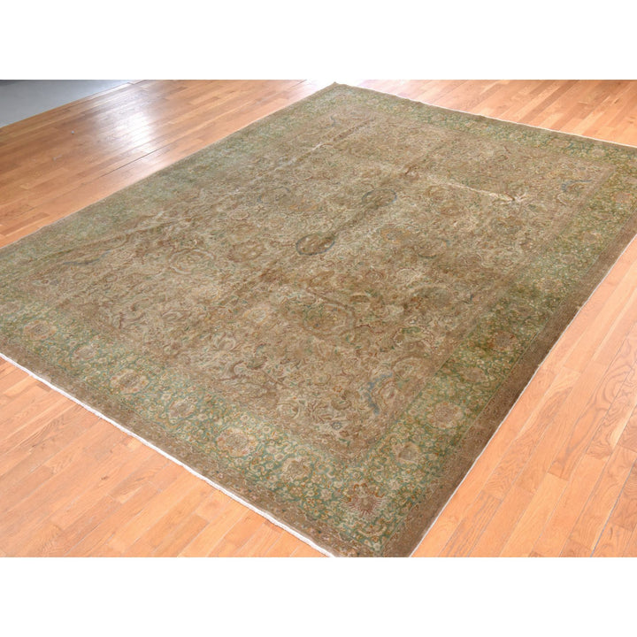 9'9" x 13'0" Vintage Hand Knotted Brown Wool Rectangle Oriental Rug - MOA10278480