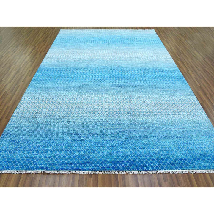 9'1" x 12'2" New Hand Knotted Blue Wool Rectangle Oriental Rug - MOA10279014