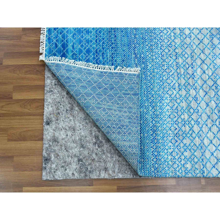 9'1" x 12'2" New Hand Knotted Blue Wool Rectangle Oriental Rug - MOA10279014