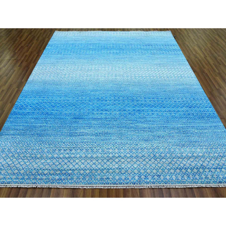 8'0" x 9'10" New Hand Knotted Blue Wool Rectangle Oriental Rug - MOA10279019