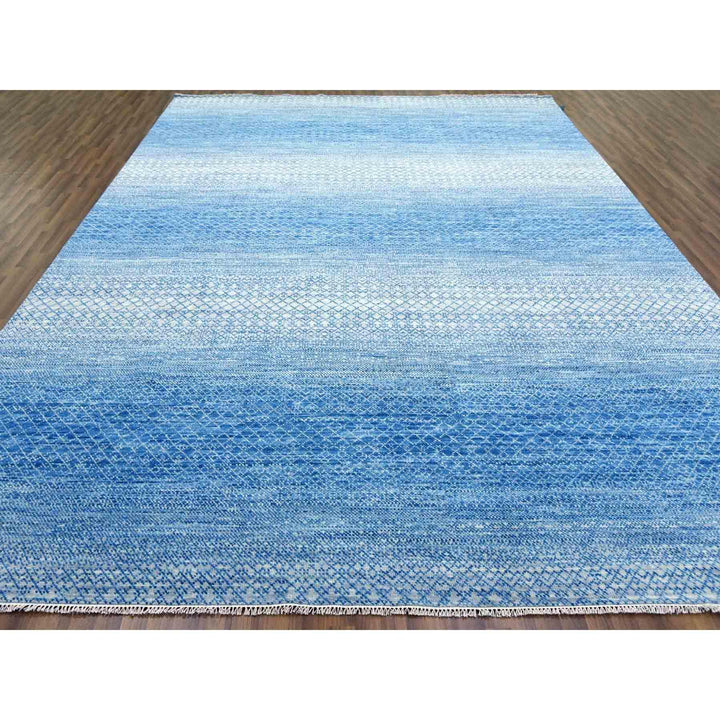 10'1" x 14'0" New Hand Knotted Blue Wool Rectangle Oriental Rug - MOA10279023