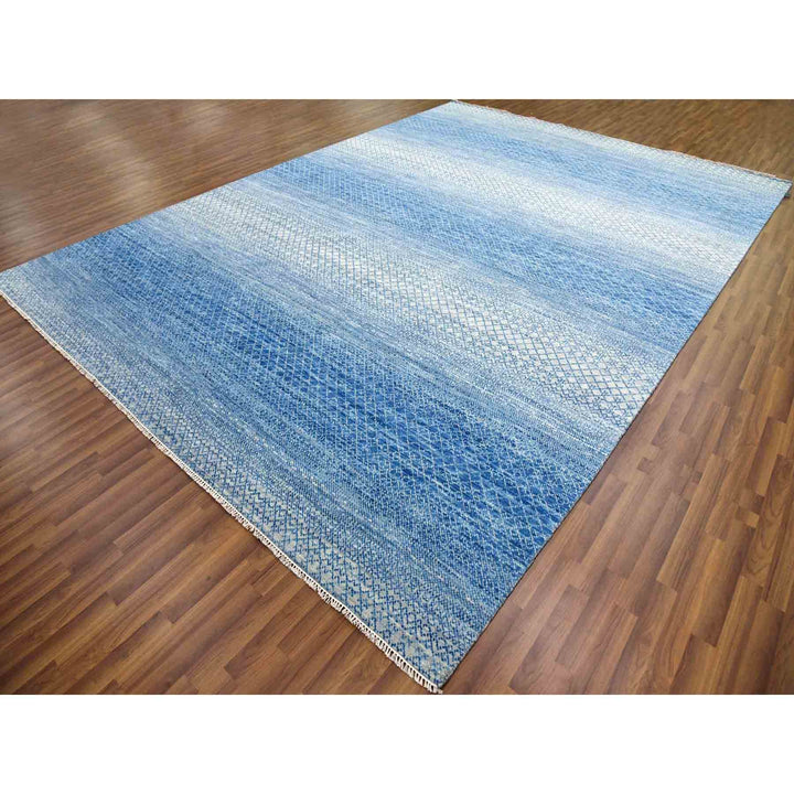 10'1" x 14'0" New Hand Knotted Blue Wool Rectangle Oriental Rug - MOA10279023