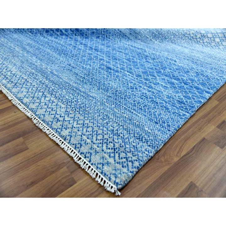 10'1" x 14'0" New Hand Knotted Blue Wool Rectangle Oriental Rug - MOA10279023