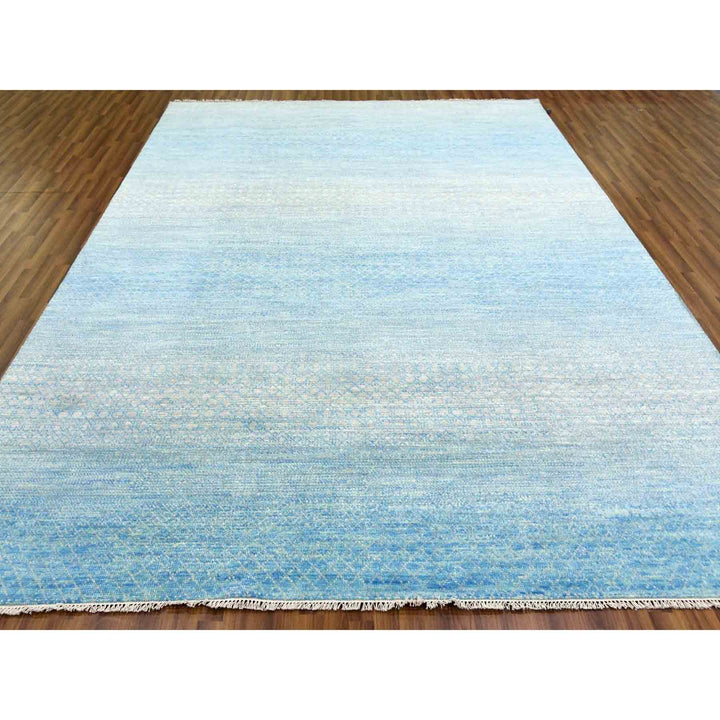 9'0" x 12'0" New Hand Knotted Blue Wool Rectangle Oriental Rug - MOA10279031